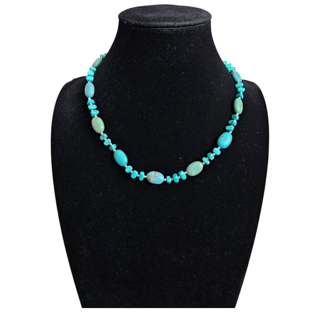 💎Chaps Vintage Silver Tone Boho Faux Turquoise Stone Necklace